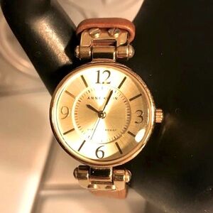 Anne Klein Gold-Tone Watch with Leather Wrist Band